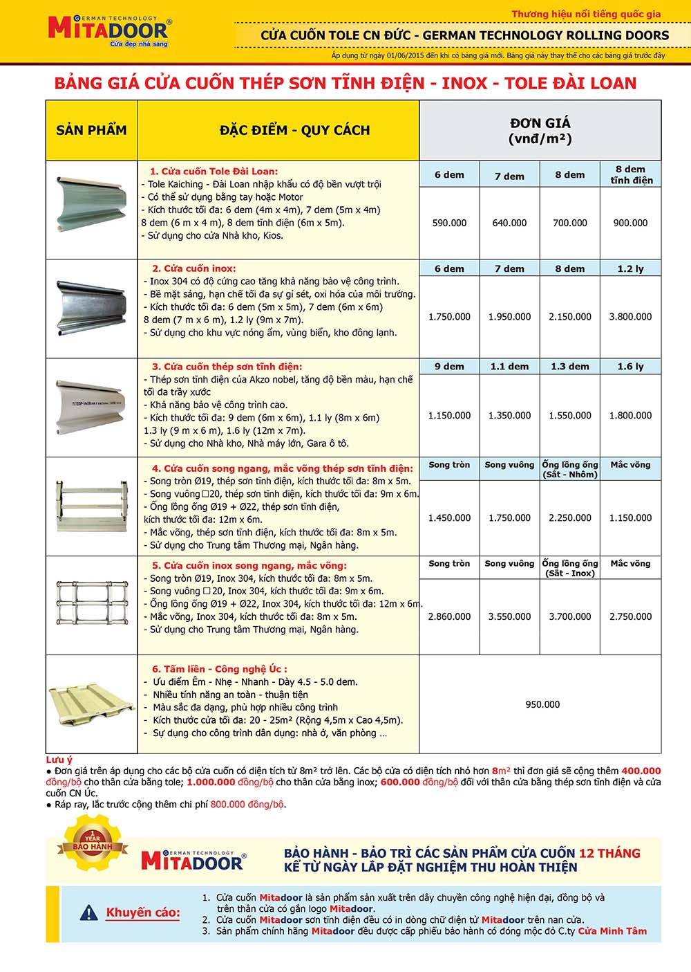 Báo giá cửa cuốn tôn màu đài loan inox Mitadoor